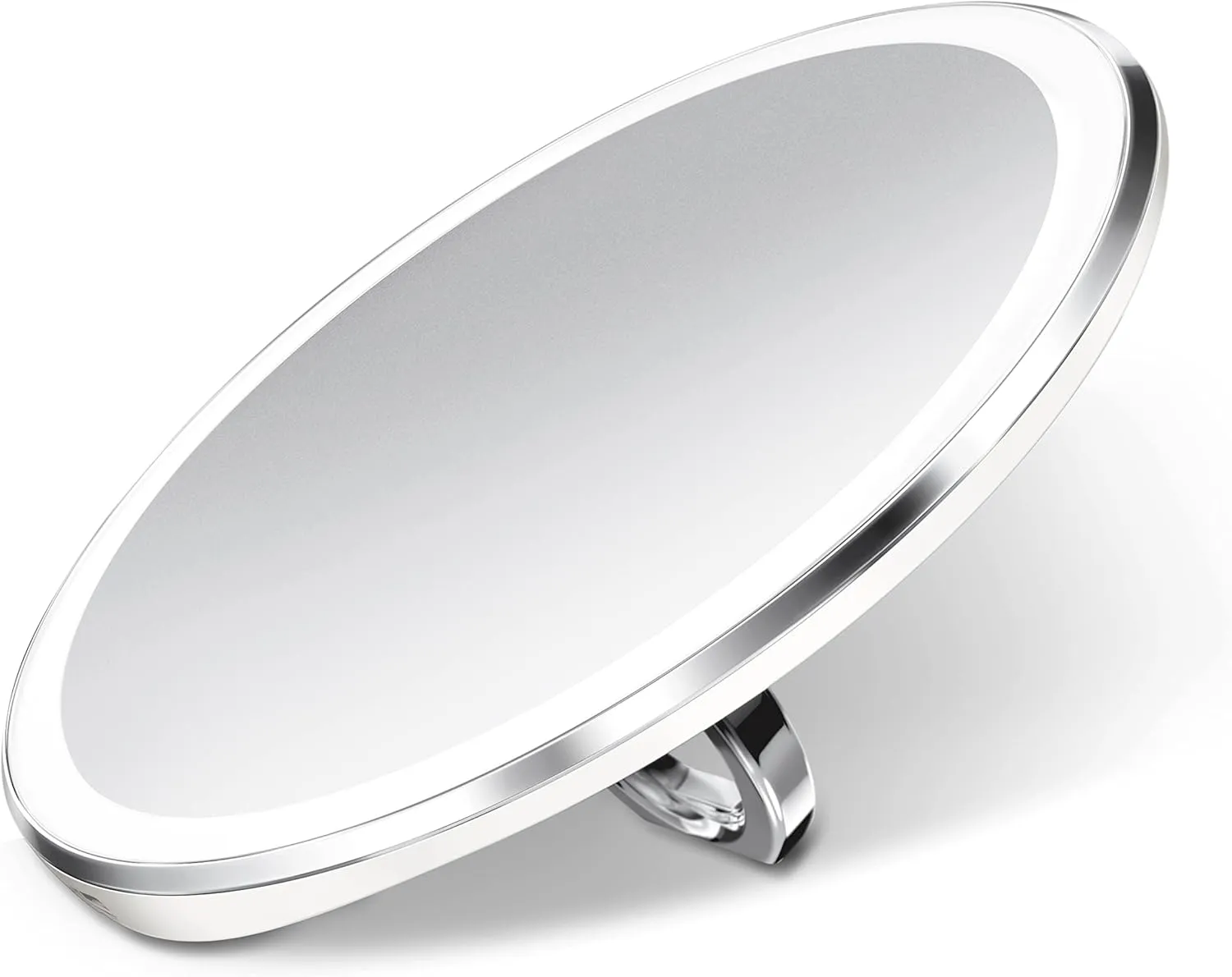 simplehuman Sensor Mirror, Lighted Compact Makeup Magnifying Mirror with Light, Round, Travel Size, White Stainless Steel