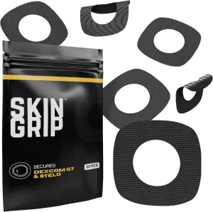 Skin Grip Adhesive Patches Compatible with Dexcom G7 & Stelo CGM with Cutout – Waterproof & Sweatproof Cover for Continuous Glucose Monitor Sensor, Stays Secure for 10-15 Days – 20 Pack, Black