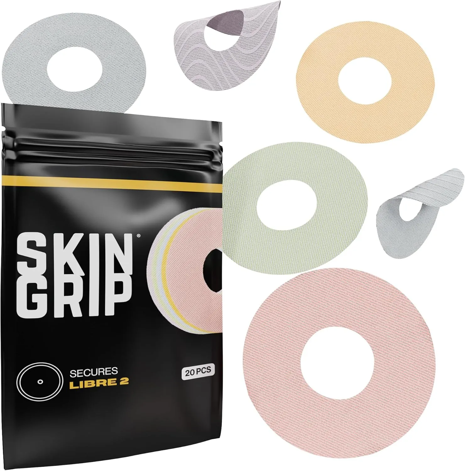 Skin Grip Universal Adhesive Patches for CGM and Insulin Pumps with Cutout (20-Pack), 0.8-Inch Hole, Waterproof & Sweatproof for 10-14 Days, Glucose Monitor Patch, Diabetic Sensor Cover, Pastel