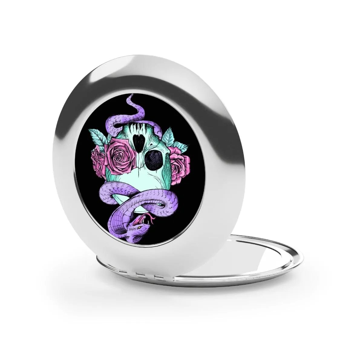 Skull Roses Purple Snake Compact Travel Mirror