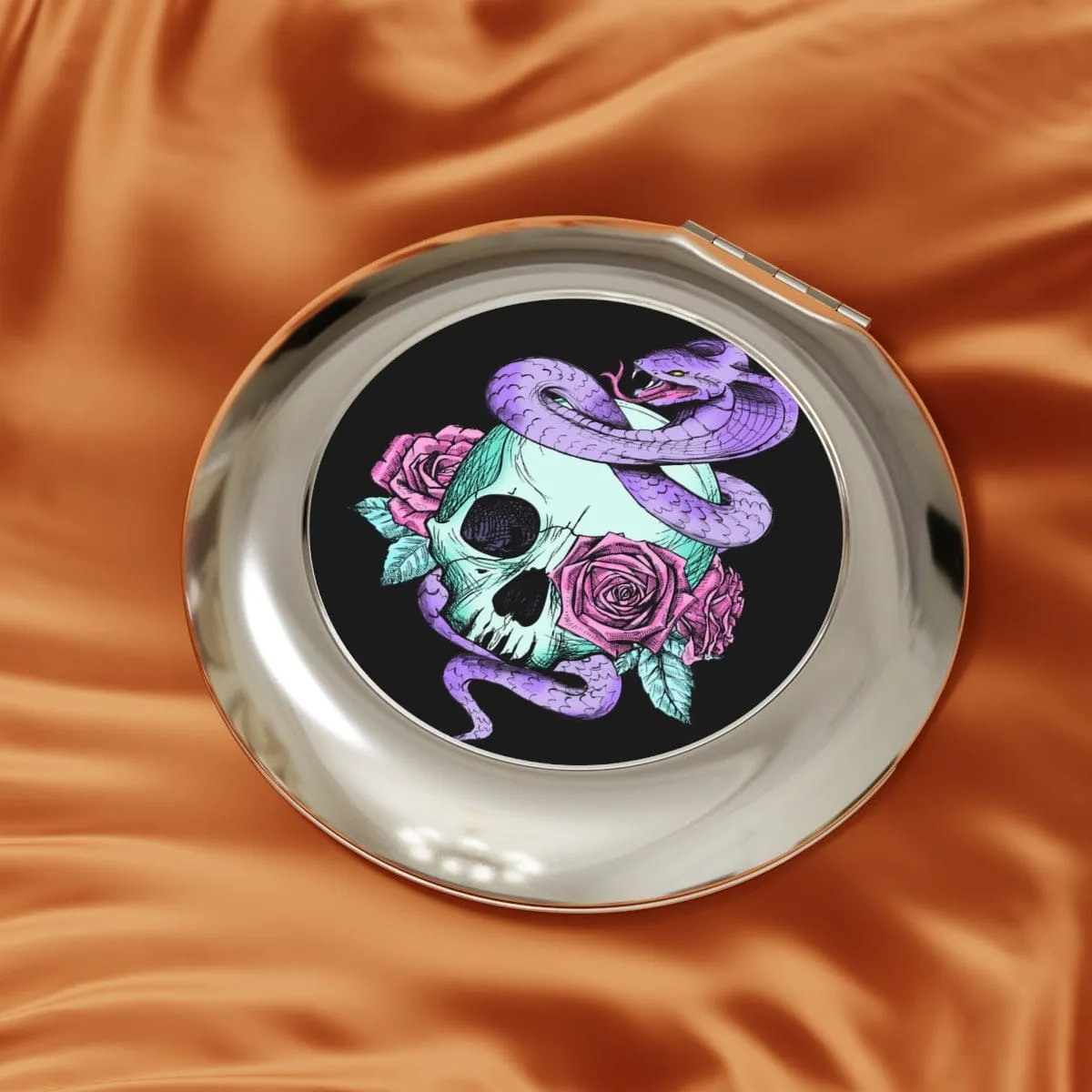 Skull Roses Purple Snake Compact Travel Mirror