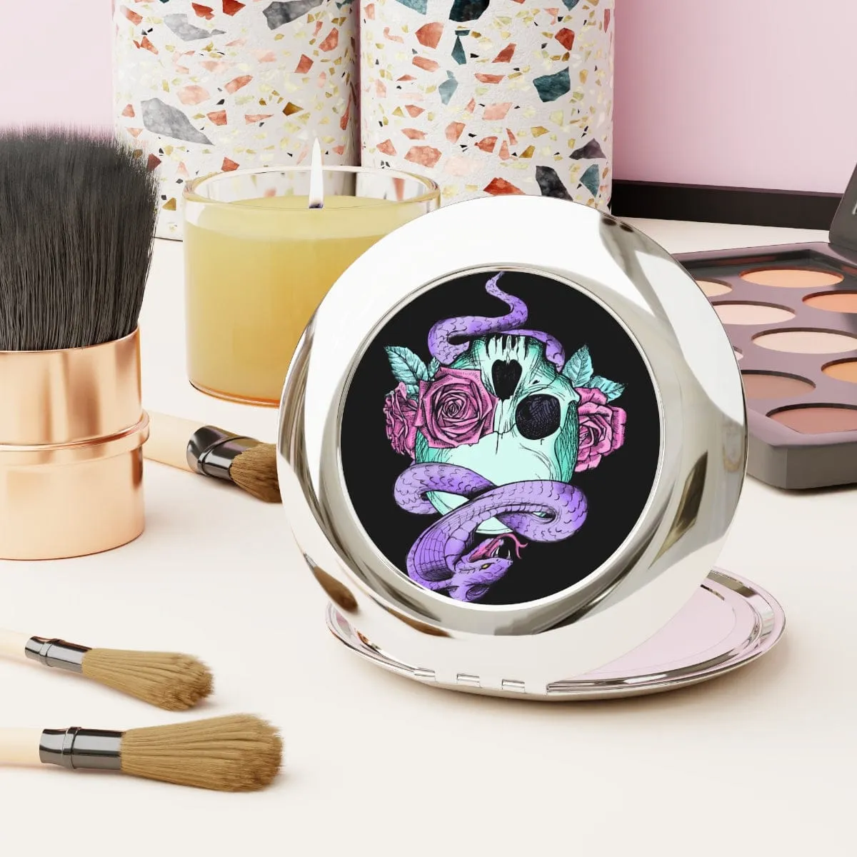 Skull Roses Purple Snake Compact Travel Mirror