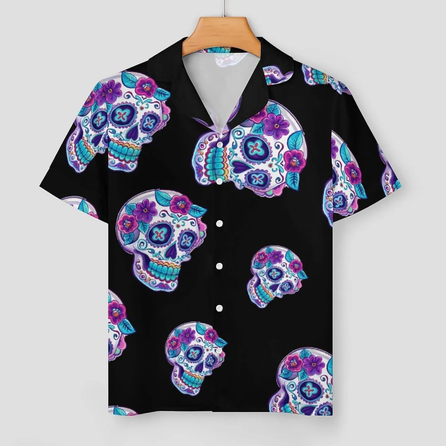 Skull Women's Satin Pajama Set Short Sleeve Button Down Sleepwear Loungewear Pj Set
