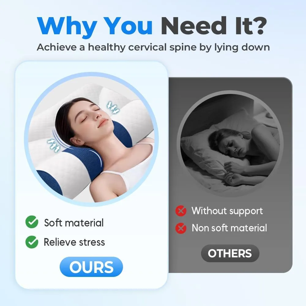 Sleep Enhancing Cervical Support Comfort Goose Down Pillow, 2025 New Ergonomic Goose Down Pillow, Sleep Aid Pillows Cervical Support Comfort Ergonomic Slleep Enhancing Pillows (Blue, M)