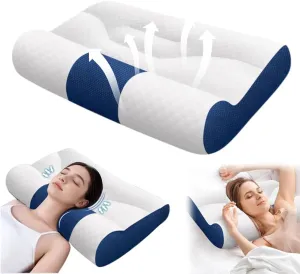 Sleep Enhancing Cervical Support Comfort Goose Down Pillow, 2025 New Ergonomic Goose Down Pillow, Sleep Aid Pillows Cervical Support Comfort Ergonomic Slleep Enhancing Pillows (Blue, M)
