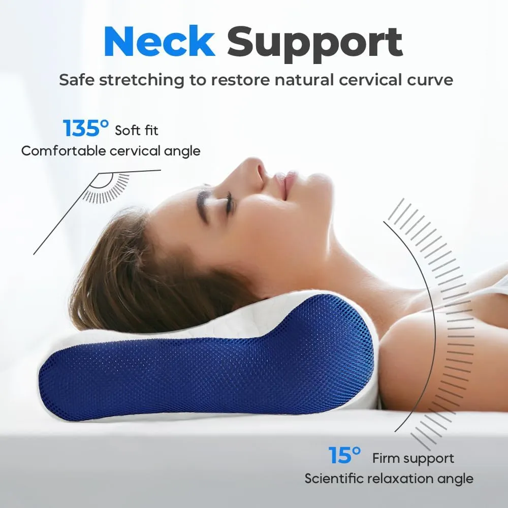 Sleep Enhancing Cervical Support Comfort Goose Down Pillow, 2025 New Ergonomic Goose Down Pillow, Sleep Aid Pillows Cervical Support Comfort Ergonomic Slleep Enhancing Pillows (Blue, M)