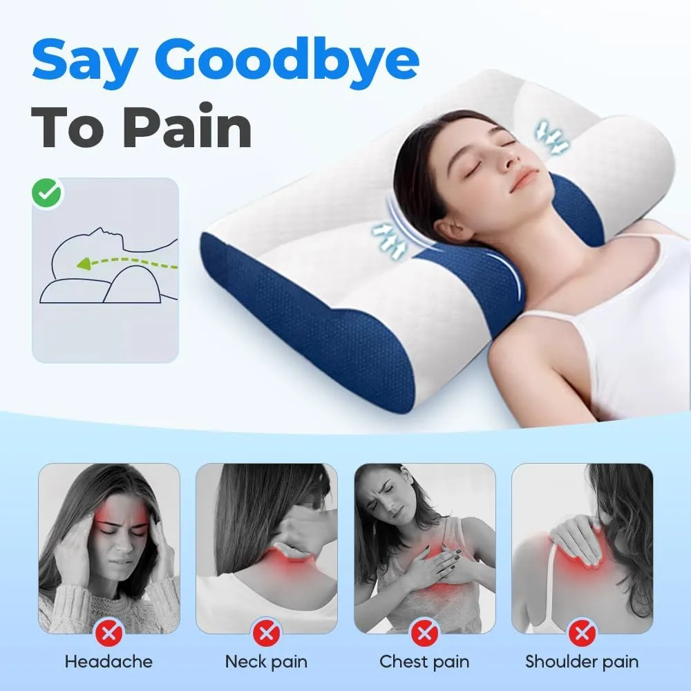 Sleep Enhancing Cervical Support Comfort Goose Down Pillow, 2025 New Ergonomic Goose Down Pillow, Sleep Aid Pillows Cervical Support Comfort Ergonomic Slleep Enhancing Pillows (Blue, M)