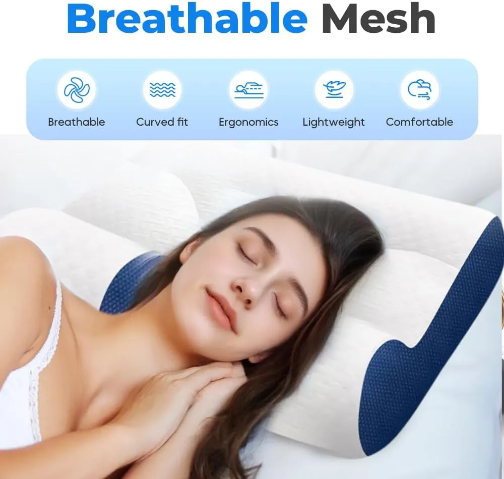 Sleep Enhancing Cervical Support Comfort Goose Down Pillow, 2025 New Ergonomic Goose Down Pillow, Sleep Aid Pillows Cervical Support Comfort Ergonomic Slleep Enhancing Pillows (Blue, M)