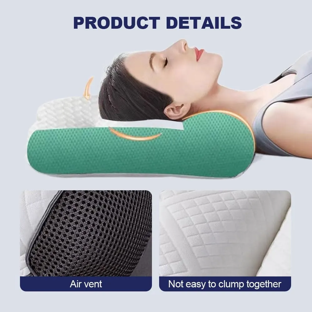 Sleep Enhancing Cervical Support Comfort Goose Down Pillow, Cervical Neck Pillow for Sleeping, Ergonomic Neck Support Pillows for All Sleeping Positions (Blue, Medium)