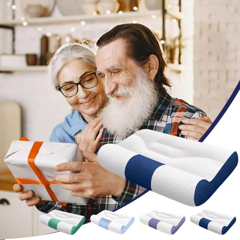 Sleep Enhancing Cervical Support Comfort Goose Down Pillow, Cervical Neck Pillow for Sleeping, Ergonomic Neck Support Pillows for All Sleeping Positions (Blue, Medium)
