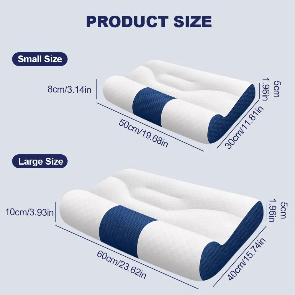 Sleep Enhancing Cervical Support Comfort Goose Down Pillow, Cervical Neck Pillow for Sleeping, Ergonomic Neck Support Pillows for All Sleeping Positions (Blue, Medium)