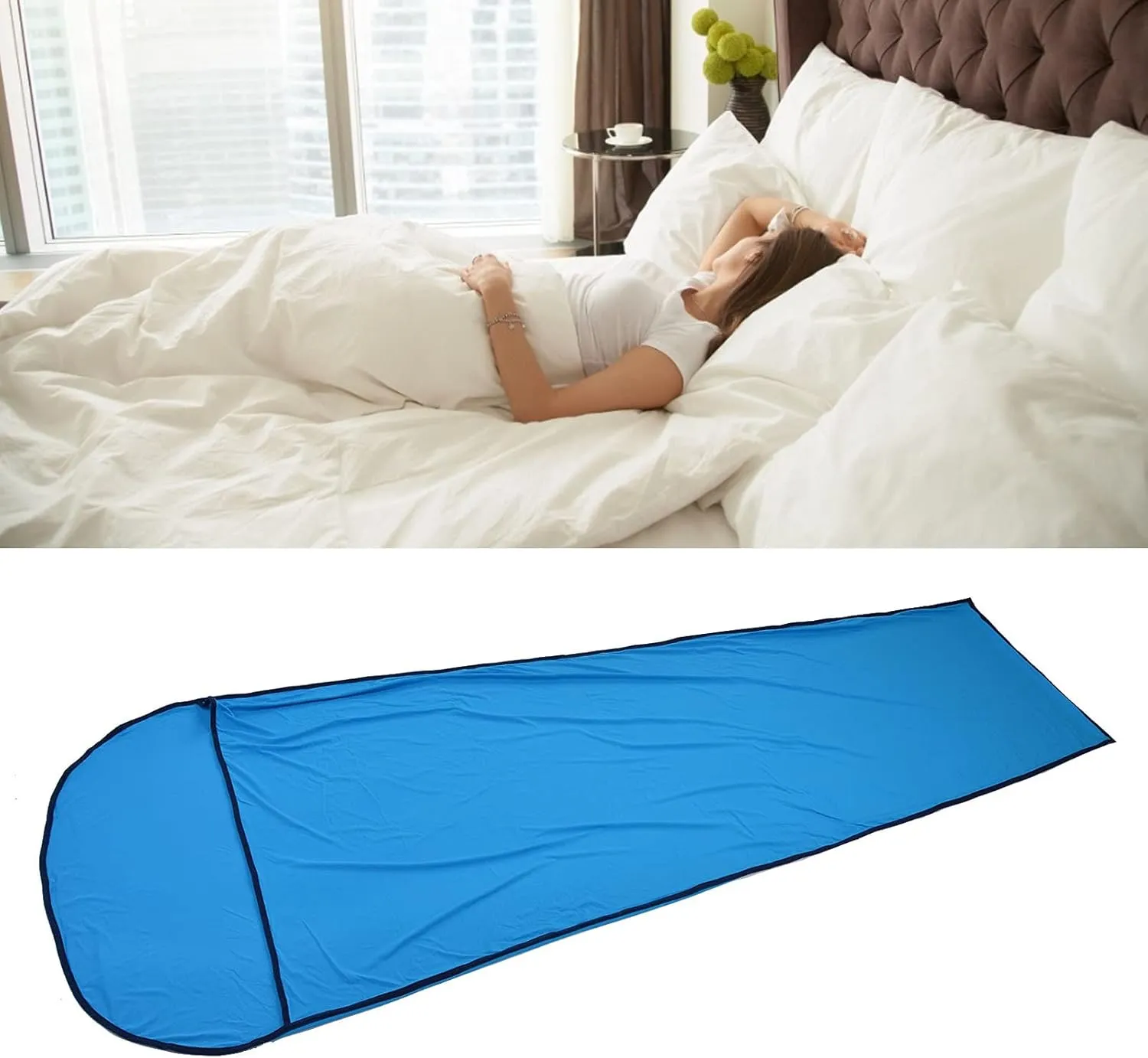 Sleeping Bag Liner, High Stretch Silky Polyester Fabric Skin Friendly Self Tan Sleep Sack, Comfortable Breathable Camping Sleeping Bags, for Outdoor, Camping(Blue)