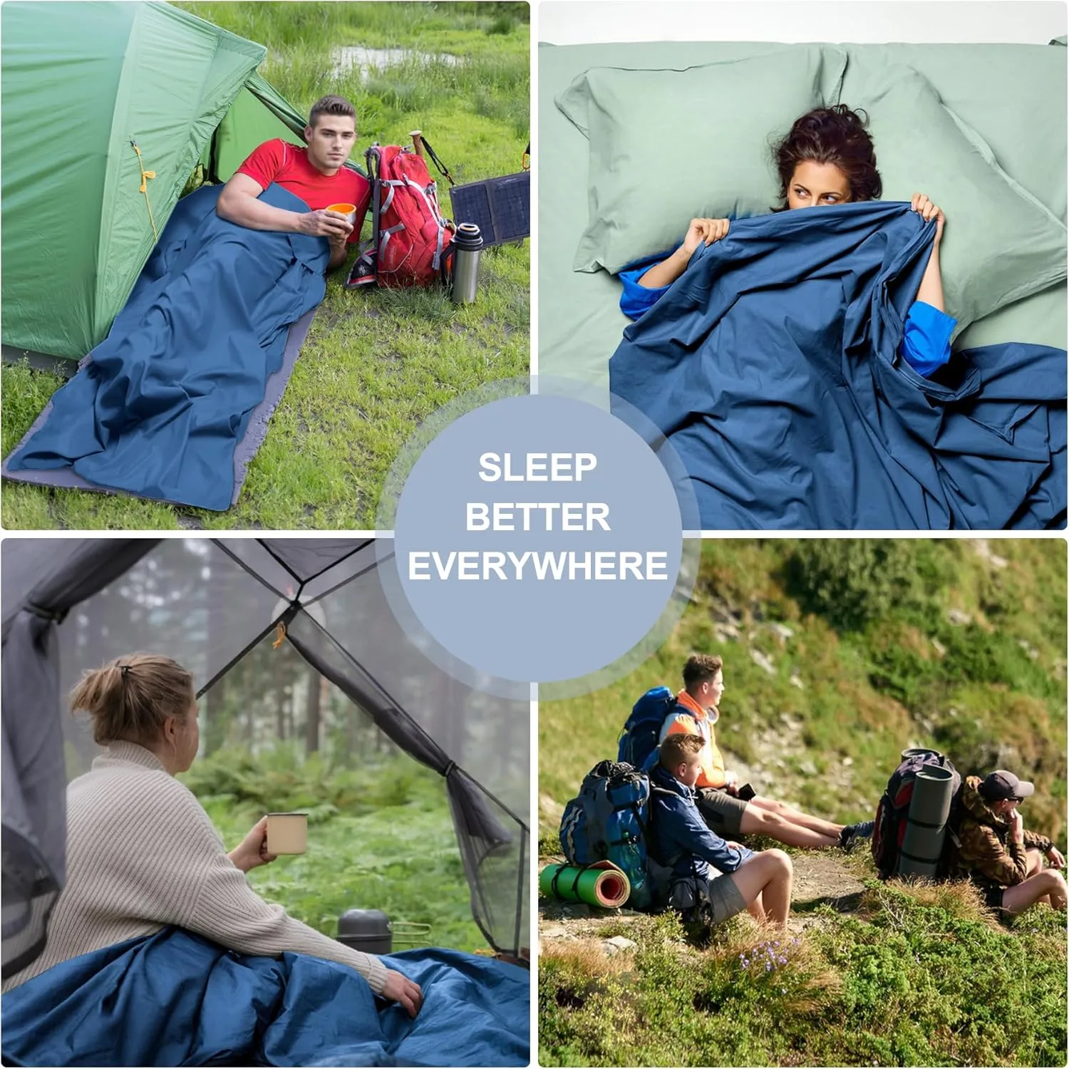 Sleeping Bag Liner,Long Staple Cotton, Adult Sleep Sack & Travel Sheets,Travel Sleep Sack for Backpacking, Hotels & Hostels Lightweight Travel Sheet Camping Sheets,Has Full Length Zipper