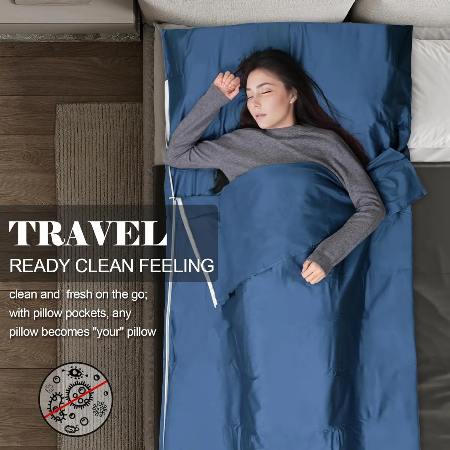 Sleeping Bag Liner,Long Staple Cotton, Adult Sleep Sack & Travel Sheets,Travel Sleep Sack for Backpacking, Hotels & Hostels Lightweight Travel Sheet Camping Sheets,Has Full Length Zipper