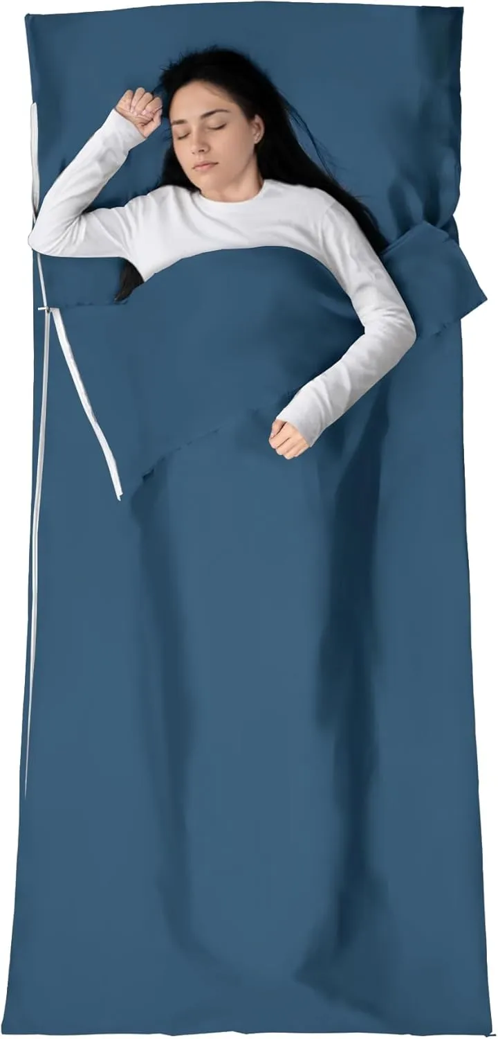 Sleeping Bag Liner,Long Staple Cotton, Adult Sleep Sack & Travel Sheets,Travel Sleep Sack for Backpacking, Hotels & Hostels Lightweight Travel Sheet Camping Sheets,Has Full Length Zipper