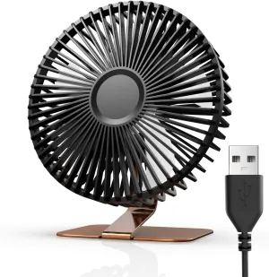 SLENPET 6 inch USB Desk Fan, 4 Speeds, Ultra-quiet, 90° Adjustment for Better Cooling, Portable Mini Powerful Desktop Table Fan, Small Personal Fan for Home Office, Metal Base, Bronze