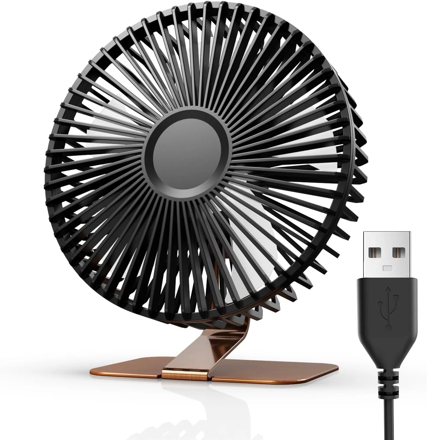 SLENPET 6 inch USB Desk Fan, 4 Speeds, Ultra-quiet, 90° Adjustment for Better Cooling, Portable Mini Powerful Desktop Table Fan, Small Personal Fan for Home Office, Metal Base, Bronze