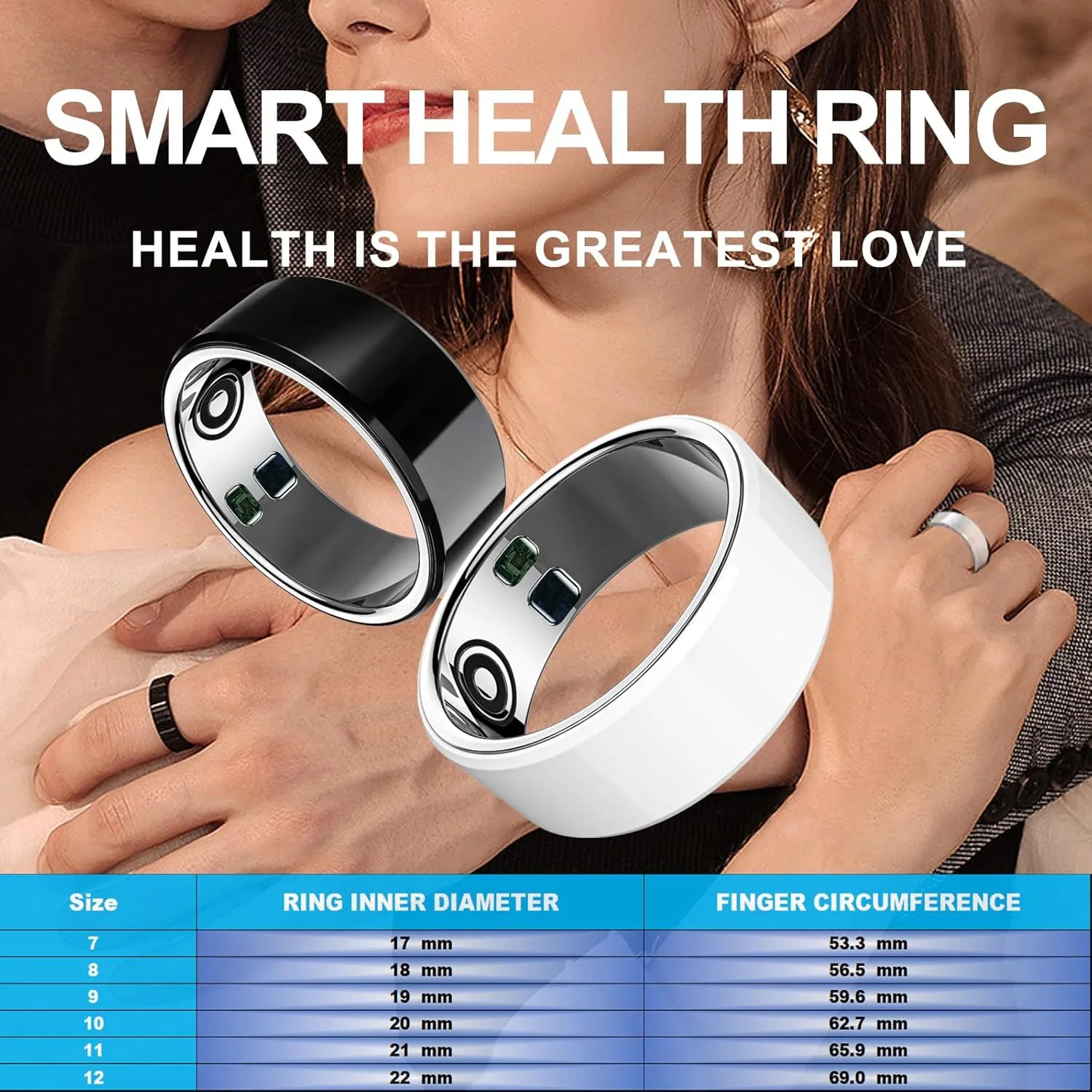 Smart Ring Health Tracker with Free Subscription, Fitness Sleep Heart Rate Blood Oxygen Tracking Ring with Charging Case,Great Gift for Women & Men,Silver