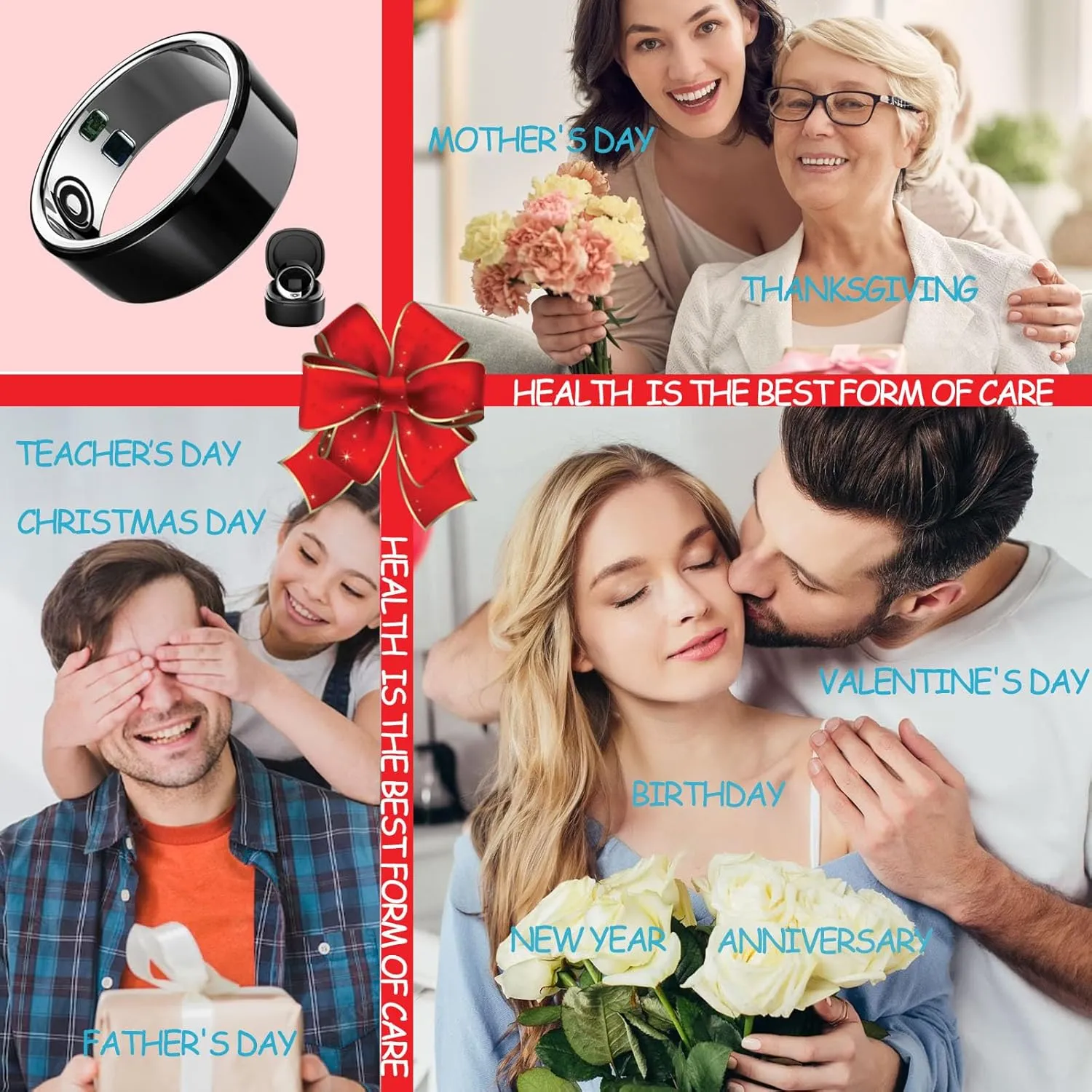 Smart Ring Health Tracker with Free Subscription, Fitness Sleep Heart Rate Blood Oxygen Tracking Ring with Charging Case,Great Gift for Women & Men,Silver