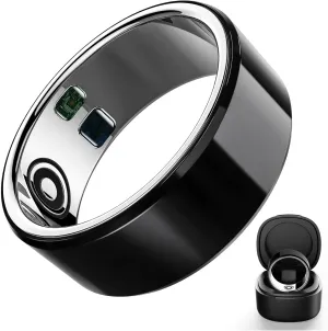 Smart Ring Health Tracker with Free Subscription, Fitness Sleep Heart Rate Blood Oxygen Tracking Ring with Charging Case,Great Gift for Women & Men,Silver
