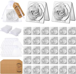 Soaoo 30 Set Rose Compact Mirror Bulk Quinceanera Party Favors for Guests Pocket Mirror with Thank You Tags and Organza Bag for Wedding Bachelorette Bridal Shower Party Souvenir Gifts(Silver)