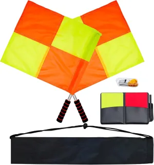 Soccer Referee-Flag Red Yellow-Cards Stainless-Whistles - Football Ref Checkered Linesman Flag Set Coach Gear Packs (color a01)