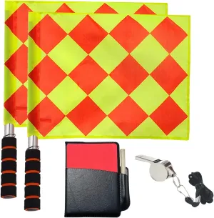 Soccer Referee Flag Set,Match Football Linesman Flags,Red Yellow Cards with Notebook and Pencil,Coach Referee Stainless Steel Whistles with Lanyard for Sports, Soccer, Football, Basketball