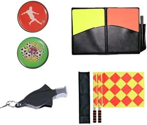 Soccer Referee Kit Football Checkered Soccer Ref Flags Linesman Whistle Coin and Cards - 4 in 1 Referee Accessories Set
