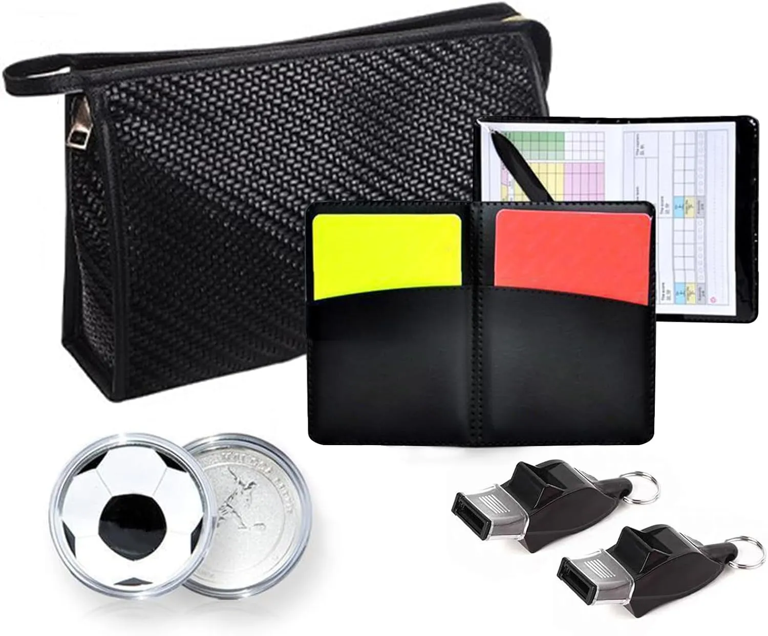 Soccer Referee Kit, Sports Referee Accessories Come with Whistle for Coaches, Red Yellow Cards, Soccer Toss Coin, Referee Wallet, Soccer Equipment for Youth Kids