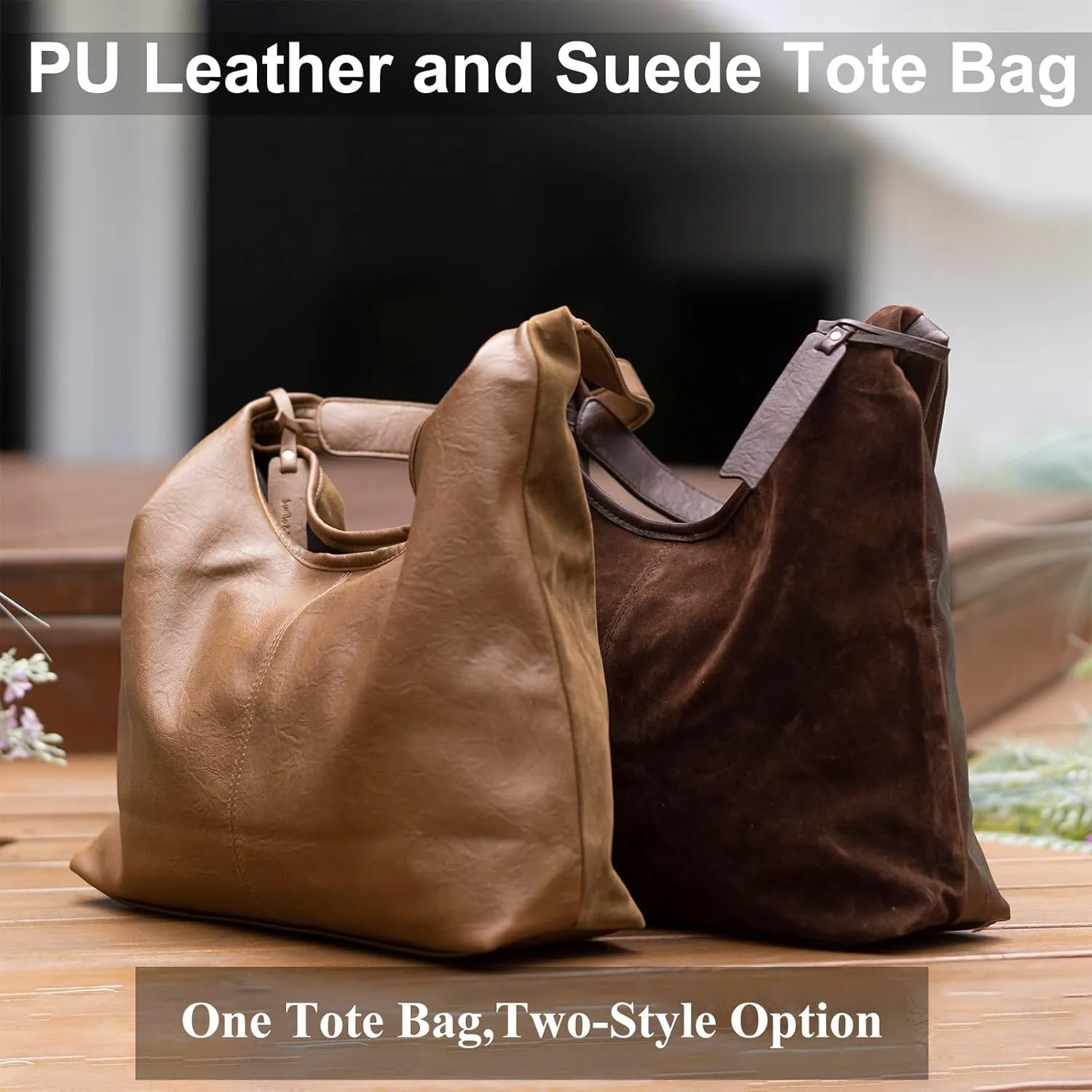 Soft PU Leather and Suede Tote Bag Shoulder Bag for Women - Large Capacity Hobo Bag with Interior Pockets