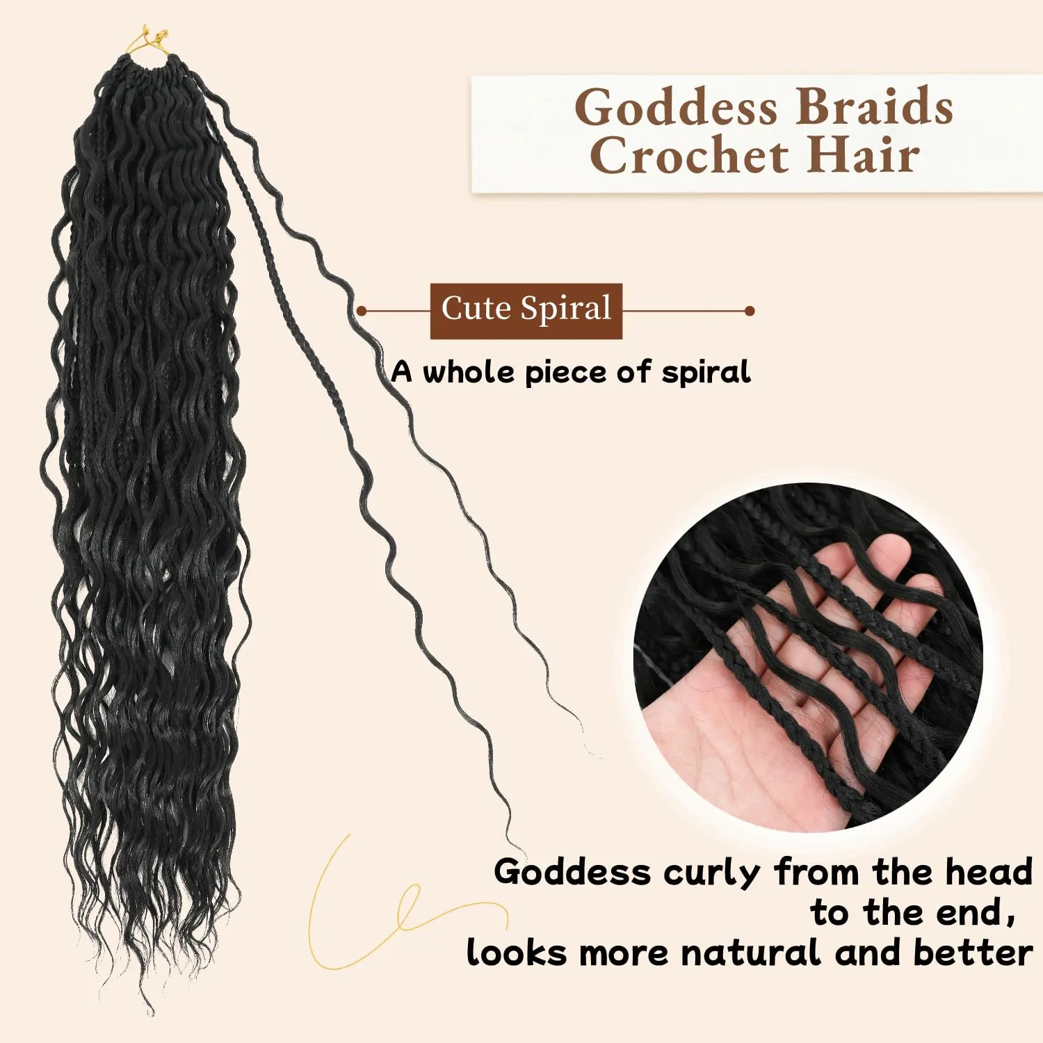 SOKU Goddess Box Braids Crochet Hair 24 Inch - 8 Packs Boho Bohemian Box River Braids Pre-looped Synthetic Natural Black Braiding Hair Extensions with Curly Ends for Women (24 Inch, 1B)