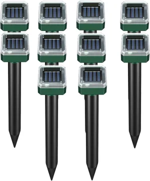 Solar Powered Mole Repellent -10 Packs Snake Repellent Ultrasonic Vole Snake Repeller for Lawns and Yards Waterproof Outdoor Gopher Repeller Effective for Garden