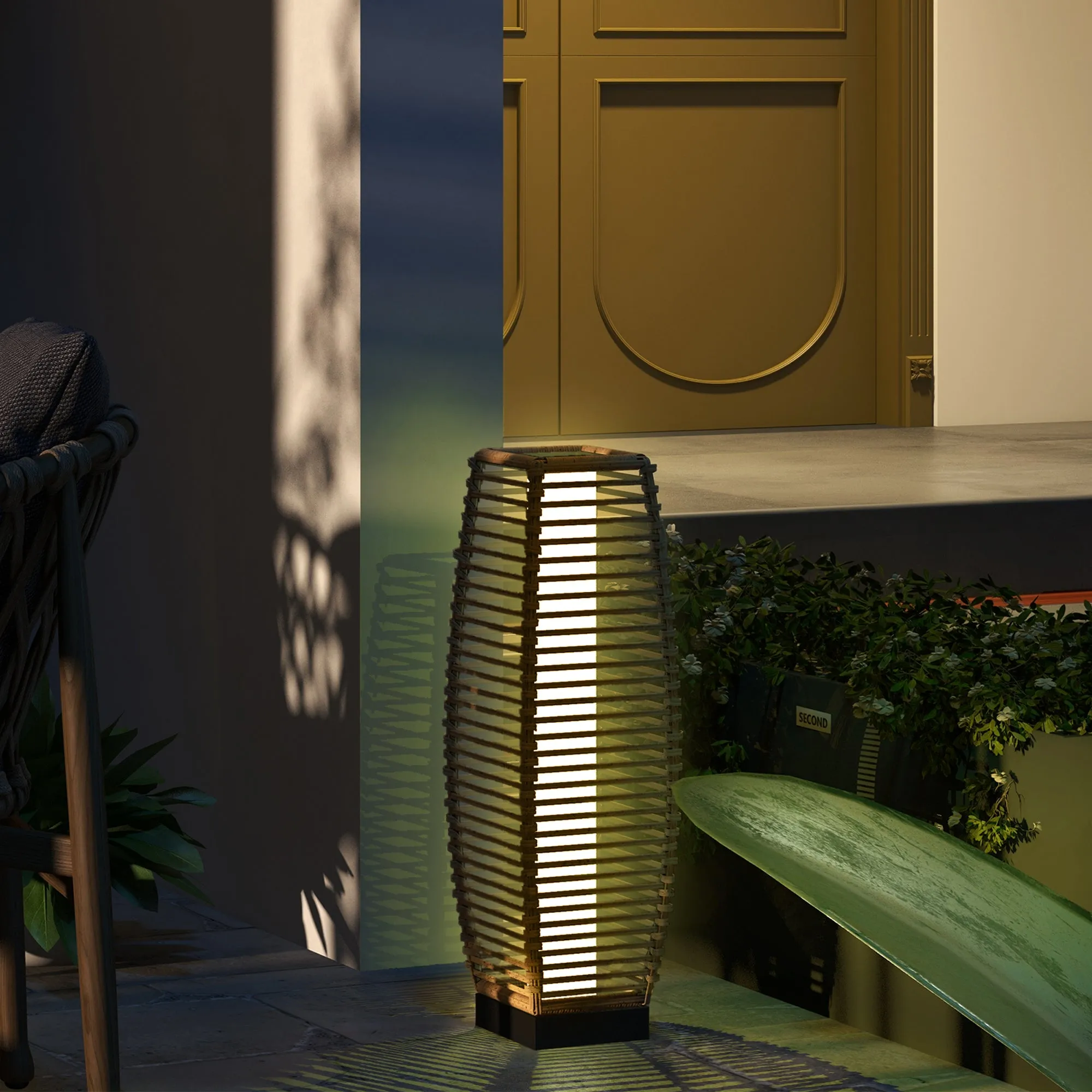 Solar Rattan Garden Lantern with Auto On/Off, Sand