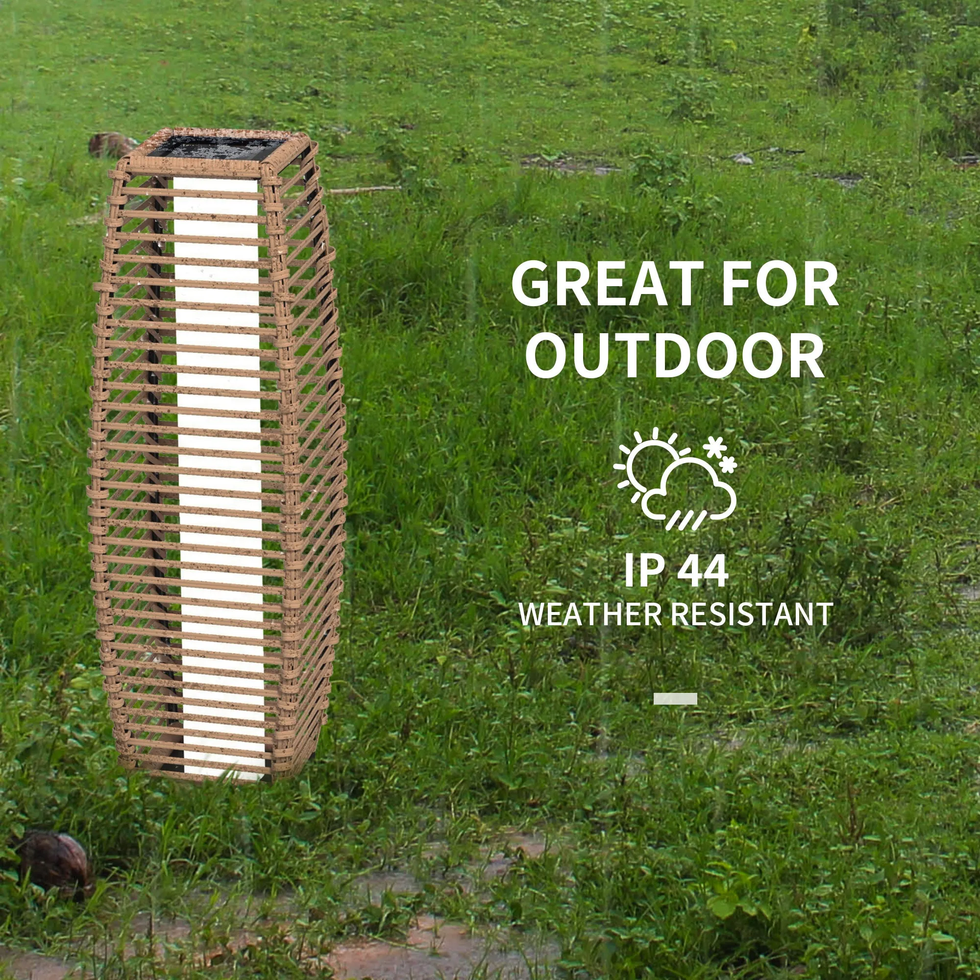 Solar Rattan Garden Lantern with Auto On/Off, Sand