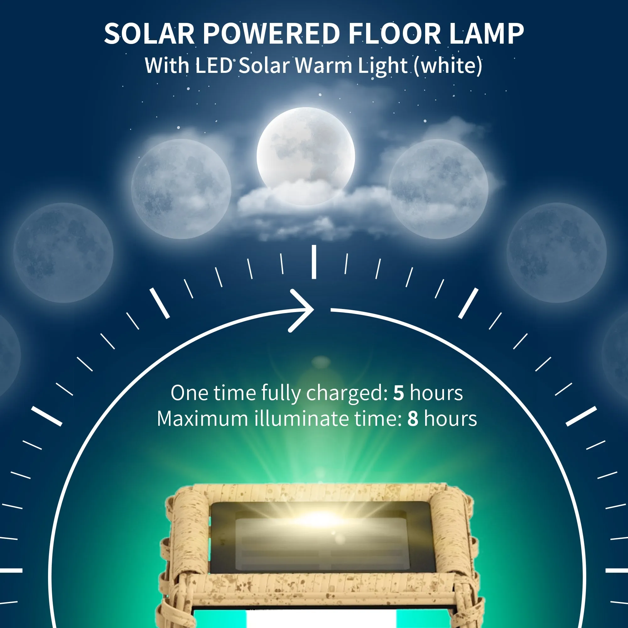 Solar Rattan Garden Lantern with Auto On/Off, Sand