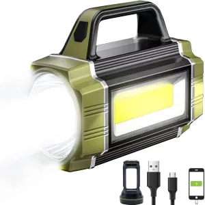 Solar Rechargeable LED Searchlight, Super Bright 13000LM Handheld LED Spotlight, Multi Function Camping Lantern Flashlight, 6 Light Modes, Waterproof IPX4, for Emergency, Home