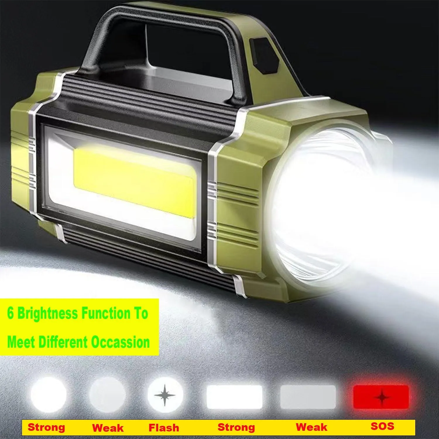 Solar Rechargeable LED Searchlight, Super Bright 13000LM Handheld LED Spotlight, Multi Function Camping Lantern Flashlight, 6 Light Modes, Waterproof IPX4, for Emergency, Home