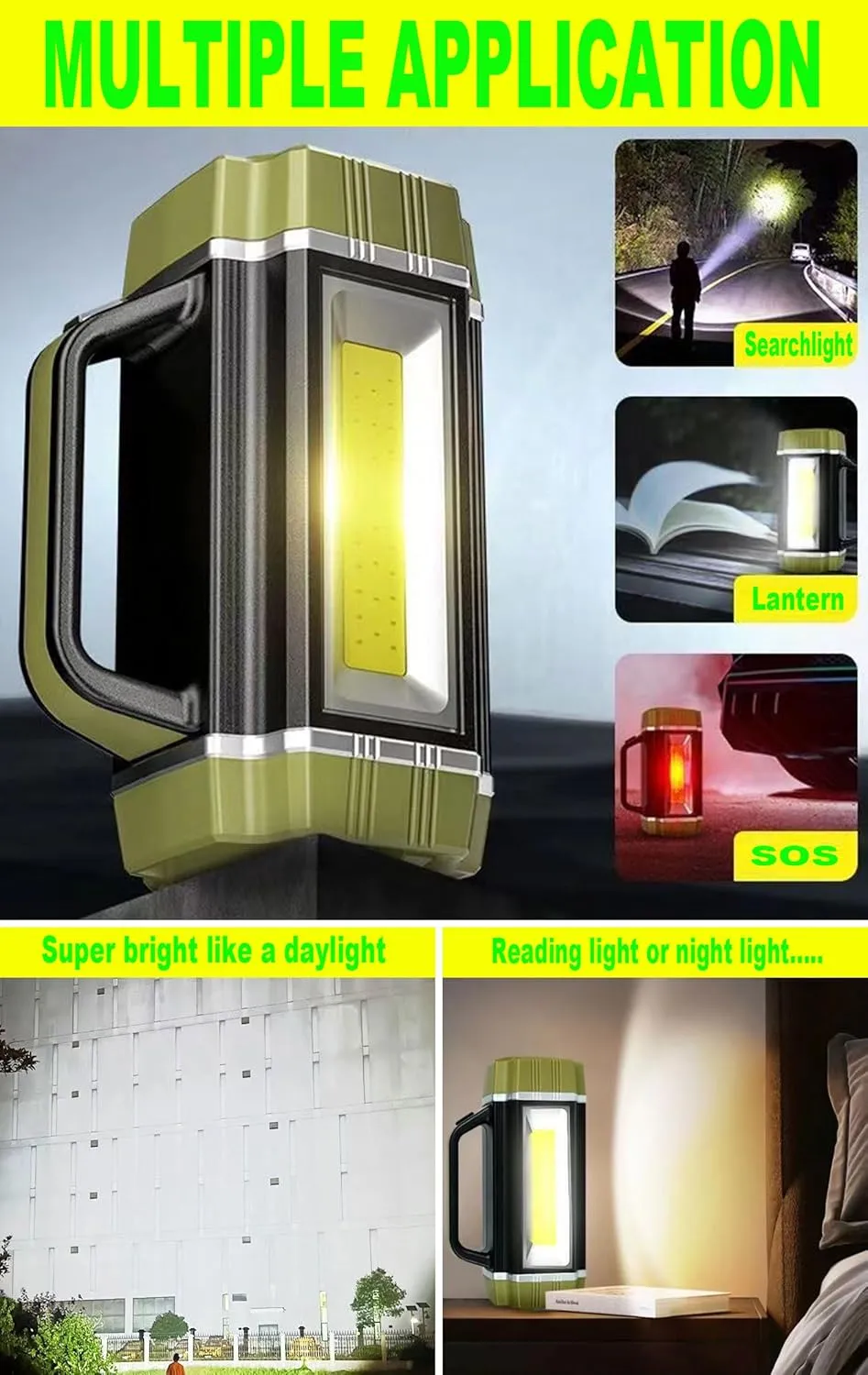 Solar Rechargeable LED Searchlight, Super Bright 13000LM Handheld LED Spotlight, Multi Function Camping Lantern Flashlight, 6 Light Modes, Waterproof IPX4, for Emergency, Home