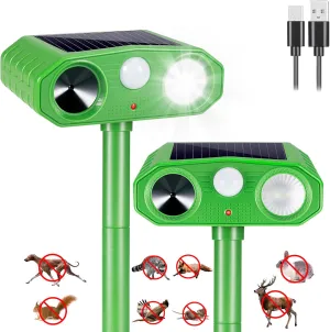 Solar Ultrasonic Animal Repeller Outdoor Cat Repellent Waterproof Animal Deterrent Devices with Motion Sensor,Strobe Light,Alarm Sound for Deer Squirrel Raccoon Skunk Repellent for Yard Garden,2 Pack