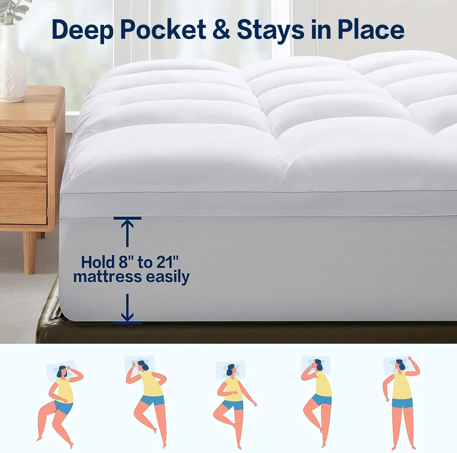 SOPAT Mattress Topper King Size Extra Thick Mattress Pad 8-21" Deep Pocket Soft Down Alternative Fill Mattress Protector Pillow Top Mattress Cover (78x80 Inches, White)