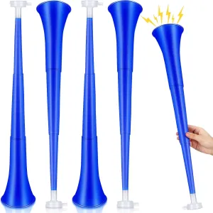 Sosation 4 Pieces Collapsible Stadium Horn 24 Inch Vuvuzela Plastic Trumpet Horn Blow Noisemakers for Sporting Events Graduation Games School Sports Party Supplies Favors Accessories(Blue)