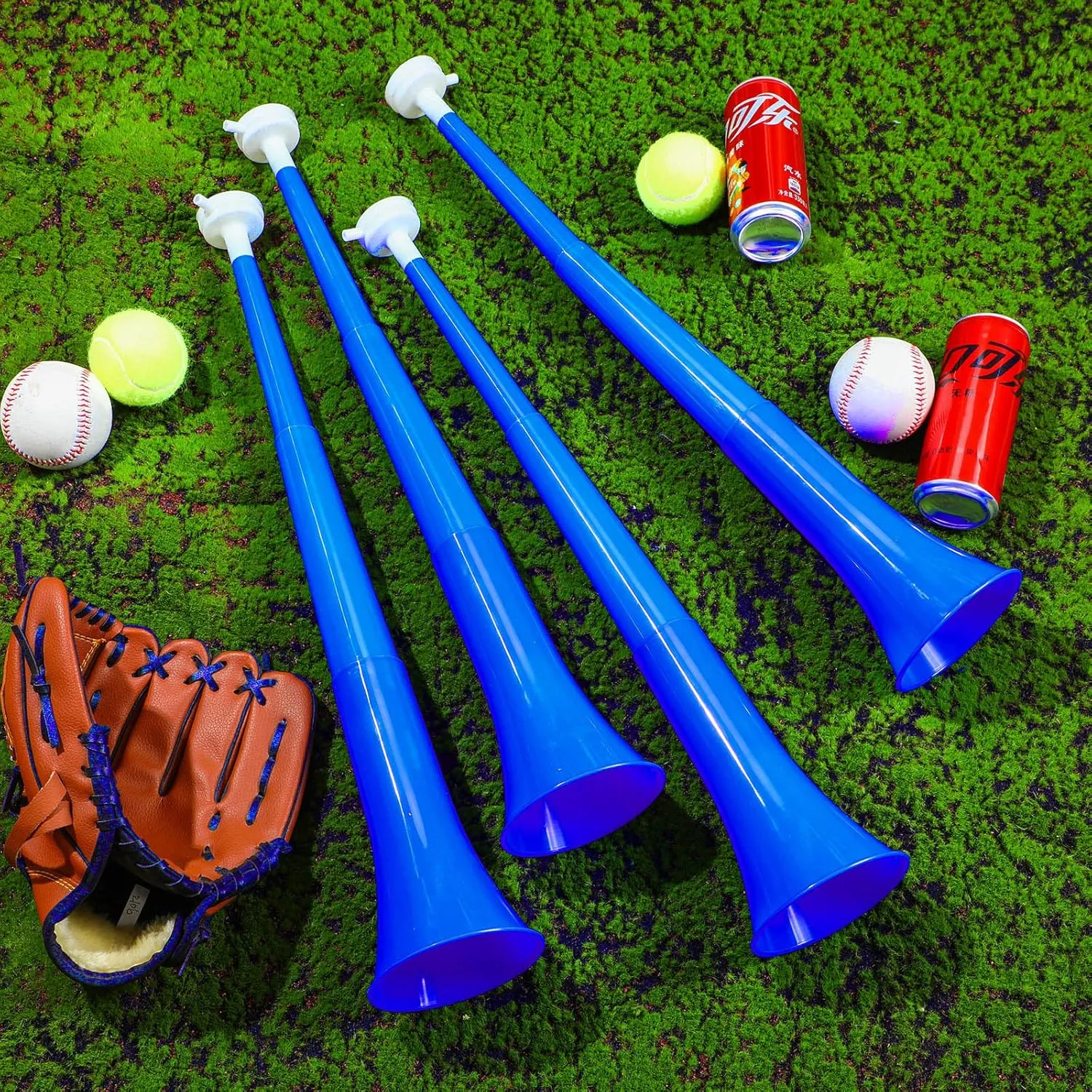 Sosation 4 Pieces Collapsible Stadium Horn 24 Inch Vuvuzela Plastic Trumpet Horn Blow Noisemakers for Sporting Events Graduation Games School Sports Party Supplies Favors Accessories(Blue)