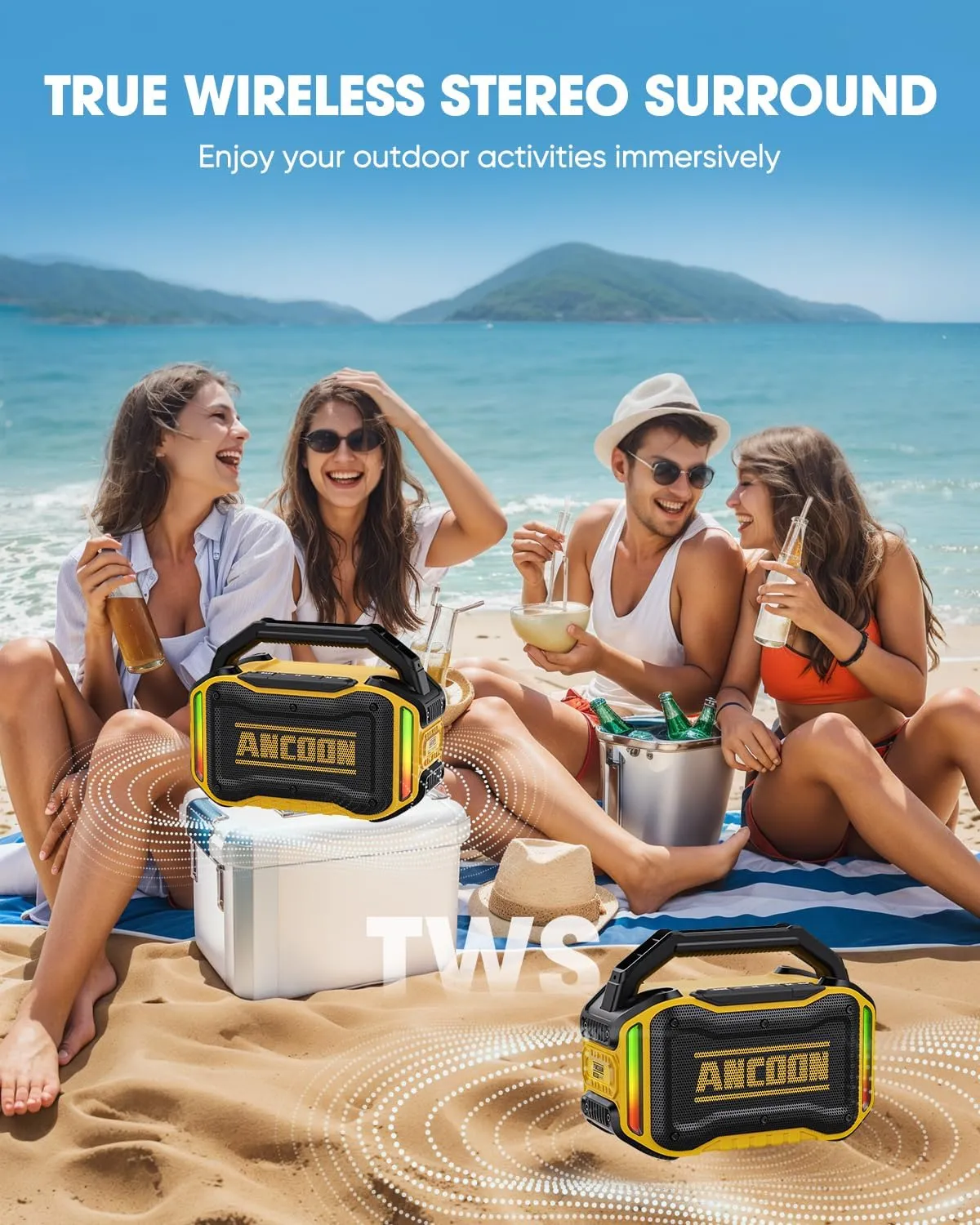 Speakers Bluetooth Wireless: 80W(Peak) Loud Speaker with Bass, 20H Playtime, IPX6 Waterproof, Large Jobsite Speakers for Work, Outdoor, Workshop, Garage, Portable Speaker with Subwoofer&TWS