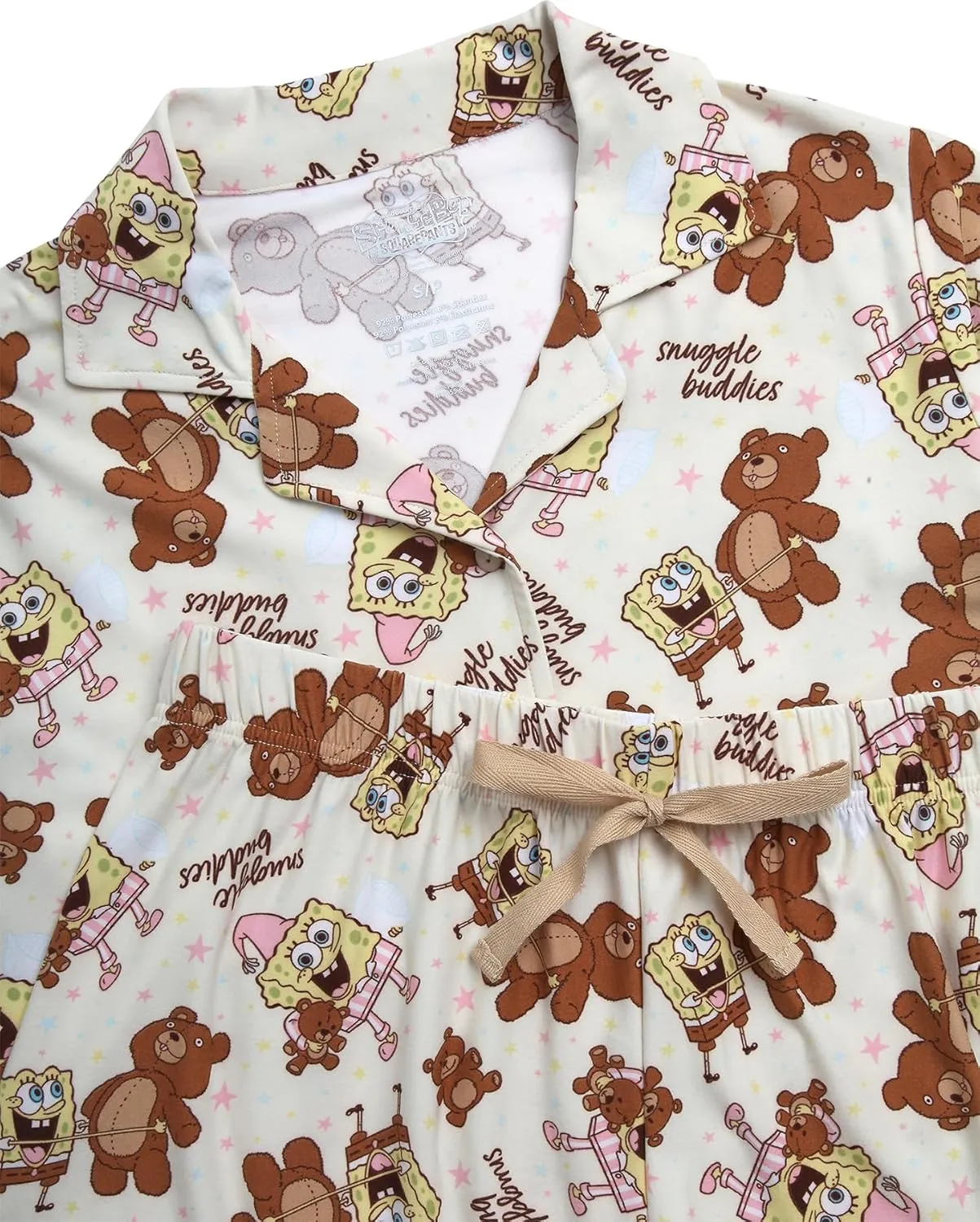 Spongebob Women’s Pajama Set, Soft Stretchy Pajama Shorts & Short Sleeve, Notch Collar, Button Down Top