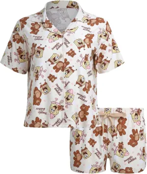Spongebob Women’s Pajama Set, Soft Stretchy Pajama Shorts & Short Sleeve, Notch Collar, Button Down Top