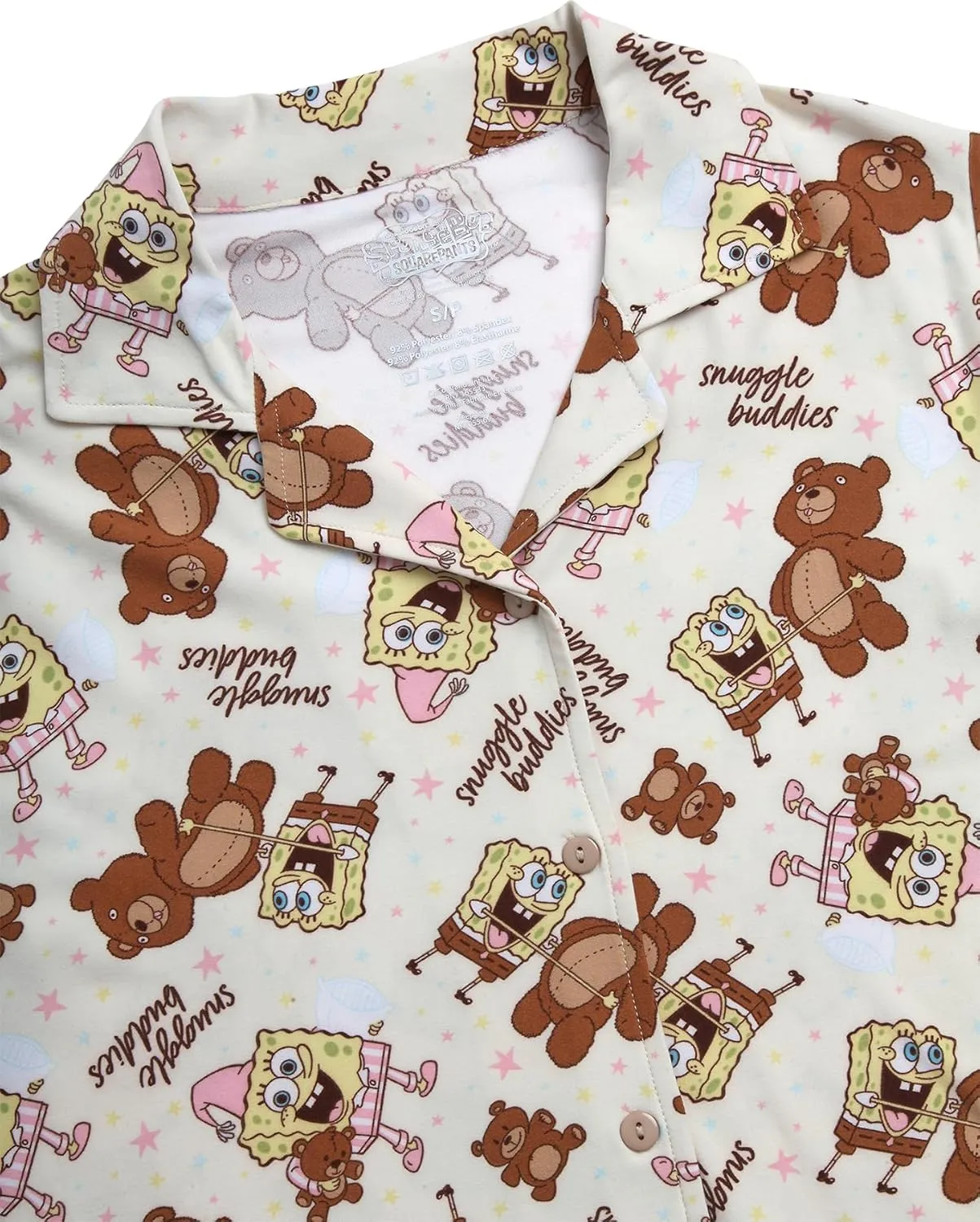 Spongebob Women’s Pajama Set, Soft Stretchy Pajama Shorts & Short Sleeve, Notch Collar, Button Down Top