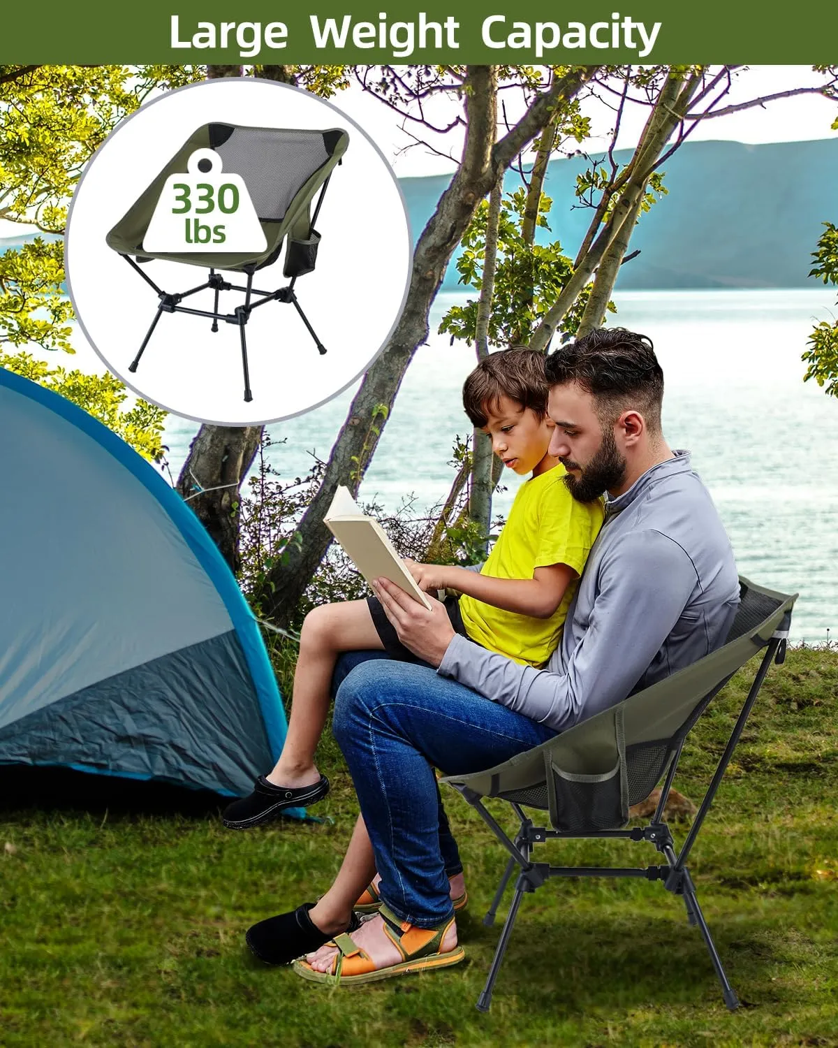 Sportneer Camping Chairs, Lightweight Outdoor Chairs with 2 Side Pockets & Storage Bag, Foldable & Portable Lawn Chairs for Camping Hiking Lawn Picnic Beach Outdoor Travel (1, Green)