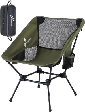 Sportneer Camping Chairs, Lightweight Outdoor Chairs with 2 Side Pockets & Storage Bag, Foldable & Portable Lawn Chairs for Camping Hiking Lawn Picnic Beach Outdoor Travel (1, Green)