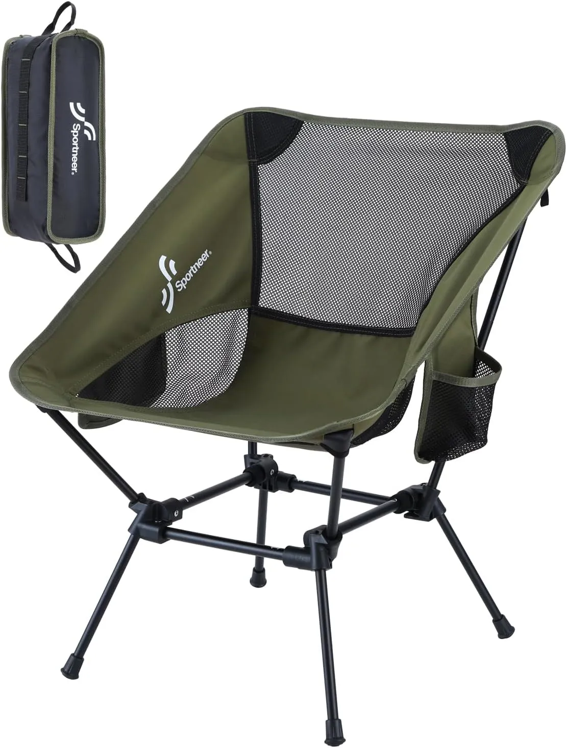 Sportneer Camping Chairs, Lightweight Outdoor Chairs with 2 Side Pockets & Storage Bag, Foldable & Portable Lawn Chairs for Camping Hiking Lawn Picnic Beach Outdoor Travel (1, Green)