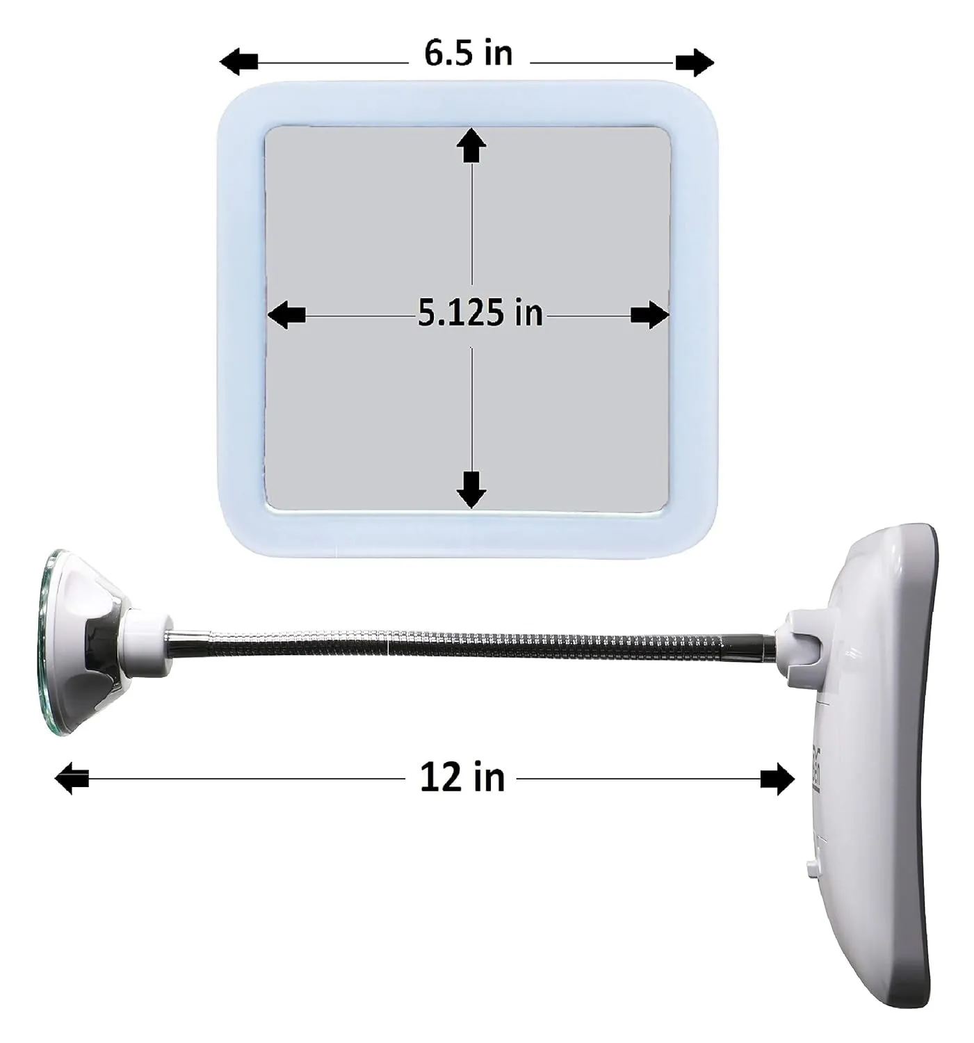 Square Flexible Gooseneck LED Lighted 10X Magnifying Makeup Mirror, Power Locking Suction Cup, Bright Diffused Light, 360 Degree Swivel, Portable Cordless Travel and Home Bathroom Vanity Mirror